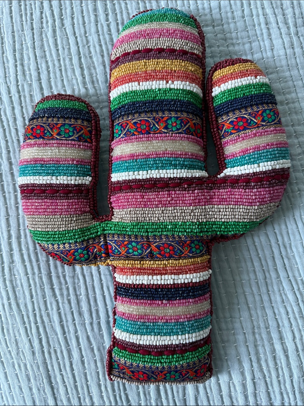 Handmade Multicolor Striped Cactus Accent Pillow - Women Accessories